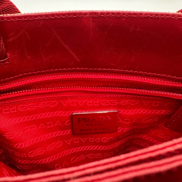 Authentic Prada Red & Beige Canvas Handbag - Picture 14 of 17